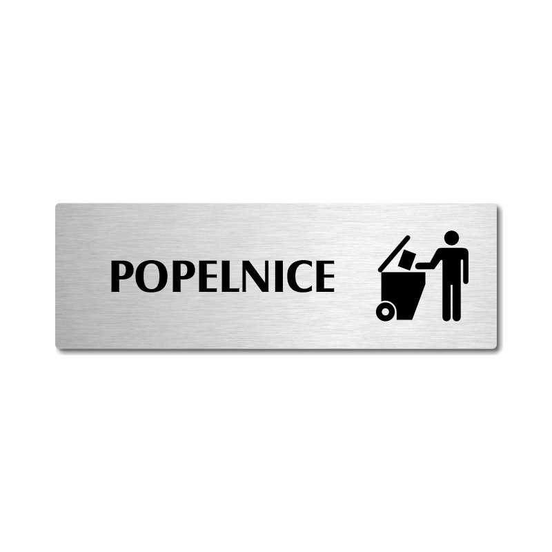 Popelnice, stříbrná popiska na dveře